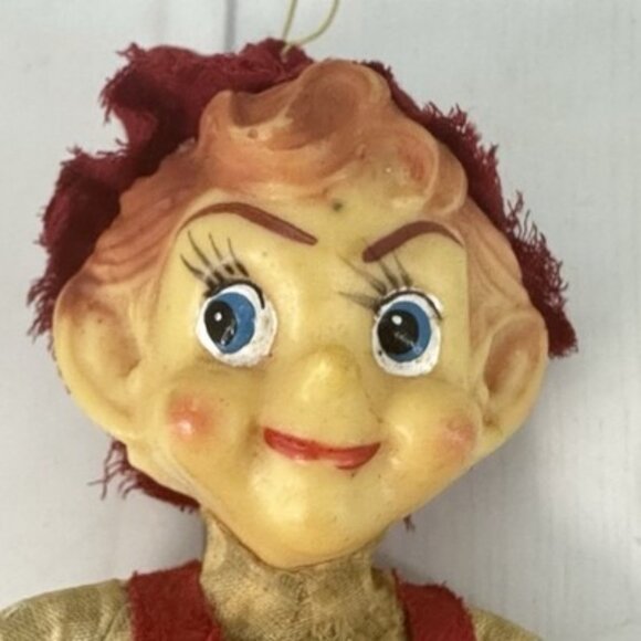 Vintage 1950's Felt Pixie Elf Overalls Christmas Ornament 6" - Picture 3 of 5